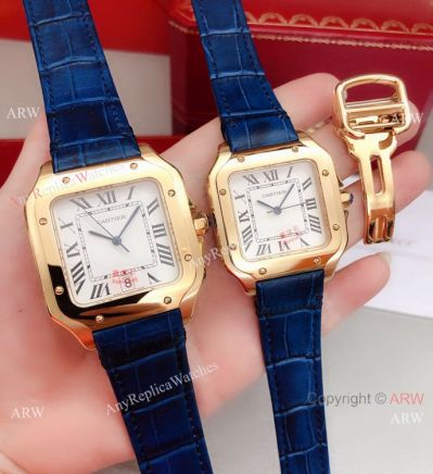 Replica Cartier Santos de Lovers Watch Blue Leather Strap